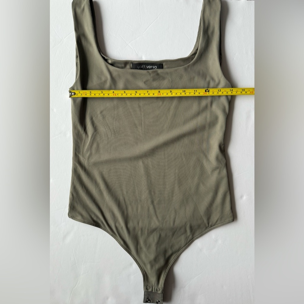 LOFT Versa Ribbed Square Neck Sleeveless Bodysuit Cool Sage Size M - Picture 6 of 7